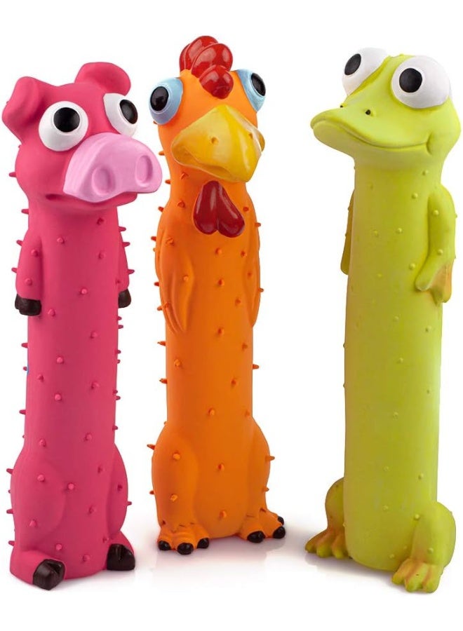 ألعاب كلاب مطاطية طويلة العنق تصدر صوتًا مضحكًا – مجموعة من 3 قطع (خنزير، دجاجة، ضفدع) - Image 1